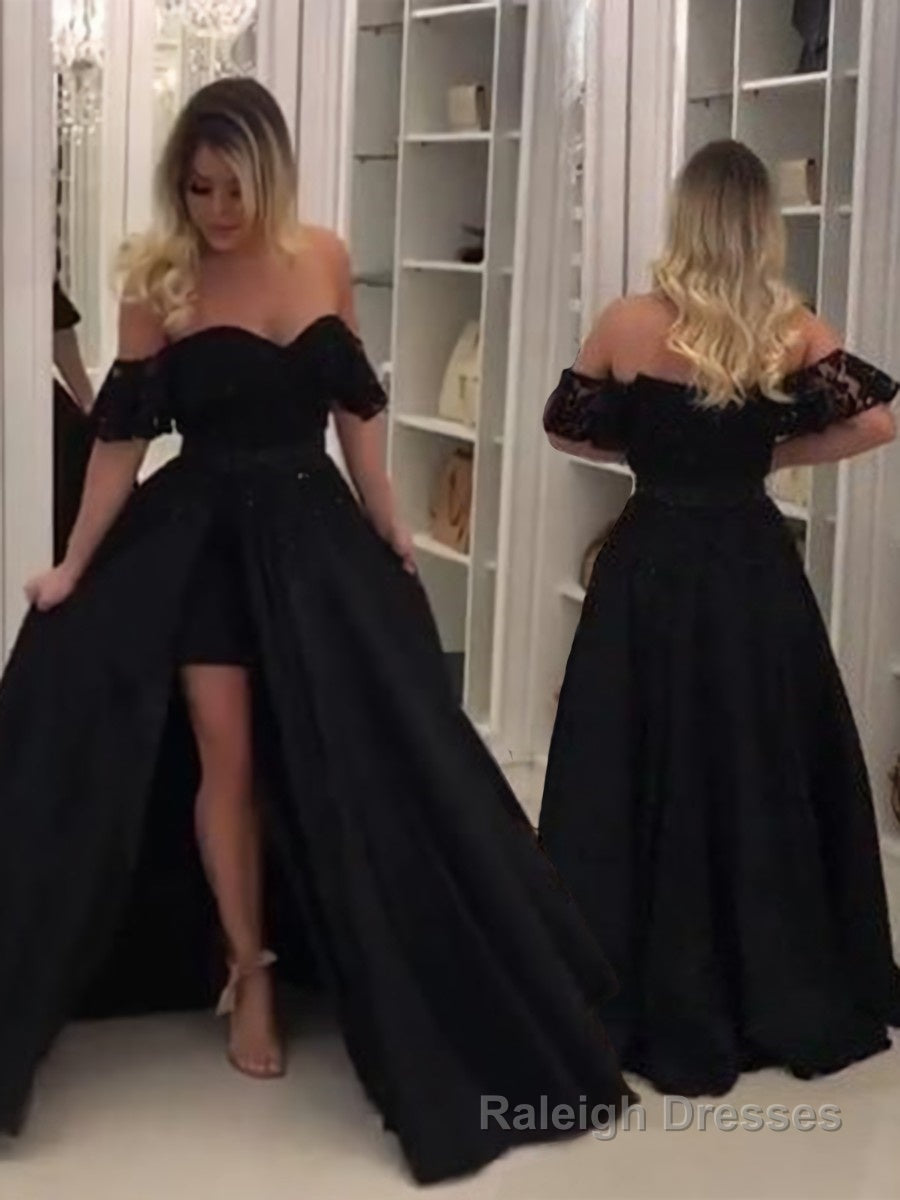 Ball Gown Off-the-Shoulder Sweep Train Satin Prom Dresses Secondary image