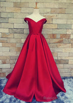 Ball Gown Off-The-Shoulder Sweep Train Satin Prom Dresses With Waistband