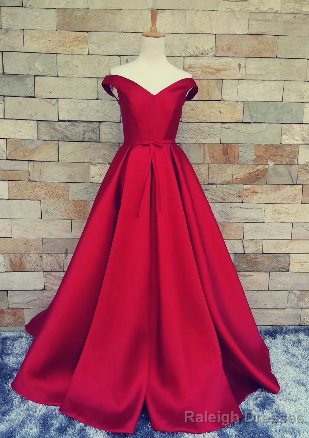 Ball Gown Off-The-Shoulder Sweep Train Satin Prom Dresses With Waistband