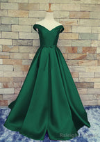 Ball Gown Off-The-Shoulder Sweep Train Satin Prom Dresses With Waistband