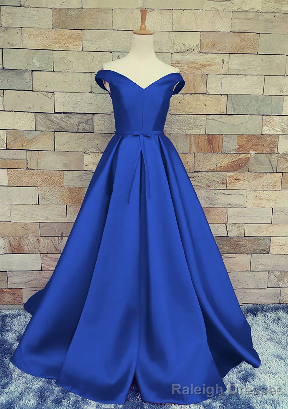Ball Gown Off-The-Shoulder Sweep Train Satin Prom Dresses With Waistband