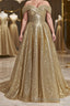 Ball Gown Off-the-Shoulder Sweep Train Sequins Prom Dresses With Lace