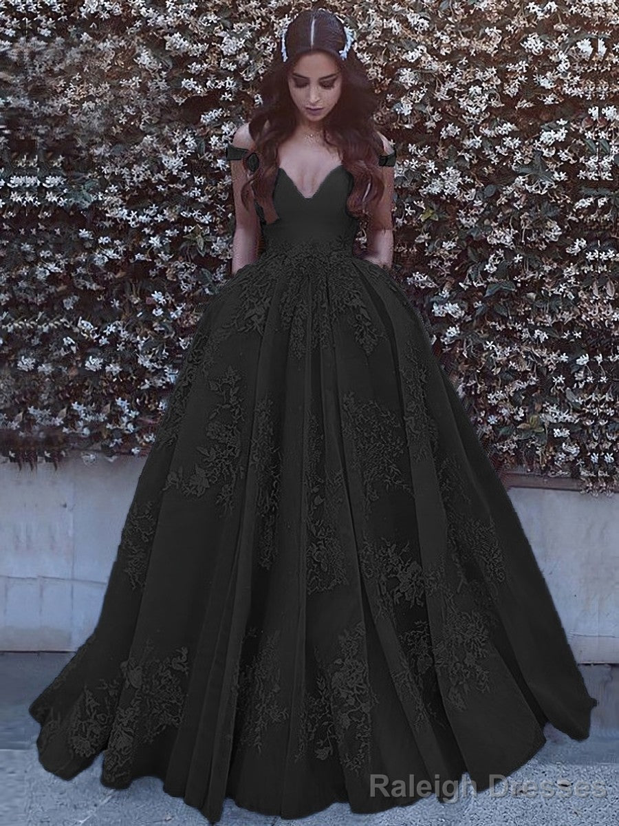Ball Gown Off-the-Shoulder Sweep Train Tulle Prom Dresses With Pockets Secondary image
