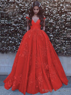 Ball Gown Off-the-Shoulder Sweep Train Tulle Prom Dresses With Pockets