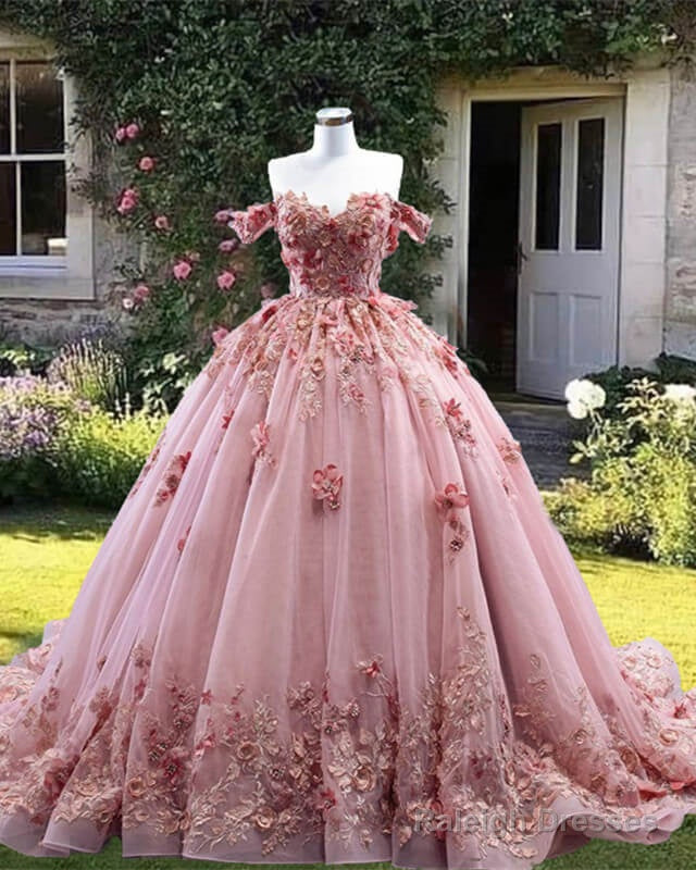 Ball Gown Off The Shoulder Tulle Dress With 3D Flowers Main image
