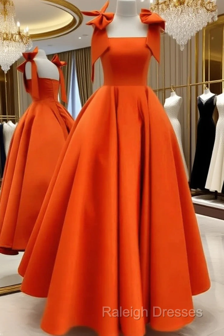 Ball Gown Orange Satin Dress With Straps Main image