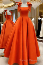 Ball Gown Orange Satin Dress With Straps