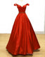 Ball Gown Orange Satin Prom Dresses Off Shoulder
