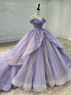 Ball Gowns Organza Off-the-Shoulder Lavender Quinceanera Dress