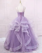 Green/Blue Long Shiny Elegant Spaghetti Straps Long Ruffled Organza Ball Gown Evening Dress Quinceanera Dress