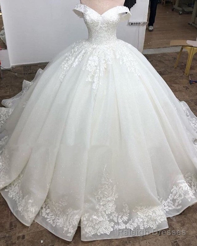 Ball Gowns Organza Wedding Dresses Lace Appliques Off Shoulder