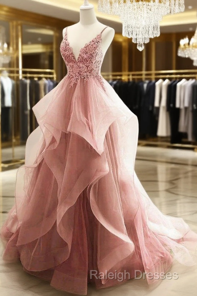 Ball Gown Pink Floor Length Sleeveless Lace Prom Dress