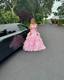 Ball Gowns Pink Strapless Prom Dresses Long Ruffled Prom Dresses