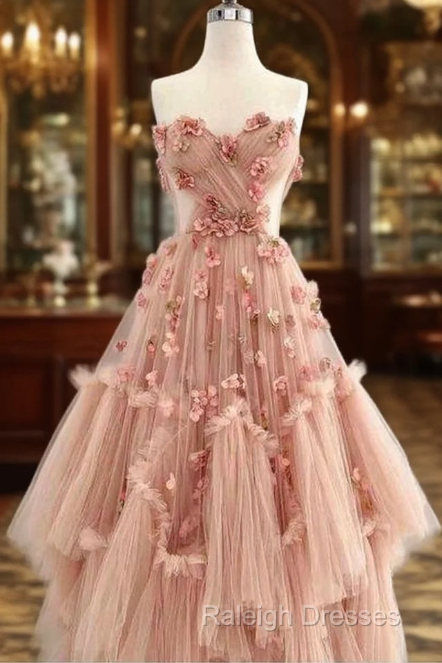 Ball Gown Pink Sweetheart Floor Length Sleeveless Lace Prom Dresses Main image