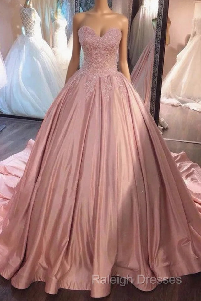 Ball Gown Pink Sweetheart Lace Prom Formal Dress With Court Train