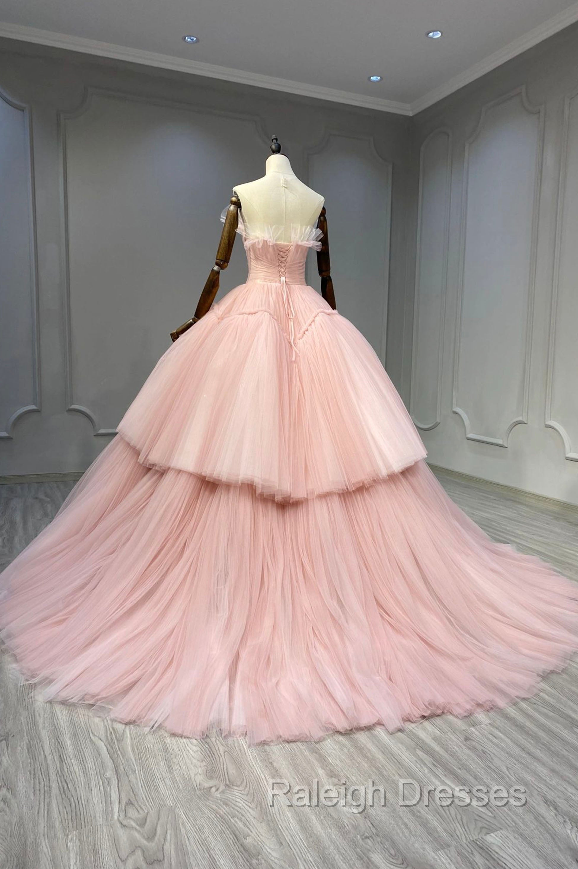 Ball Gown Pink Tulle Strapless Long Prom Evening Dress, Pink Sweet 16 Dress Secondary image