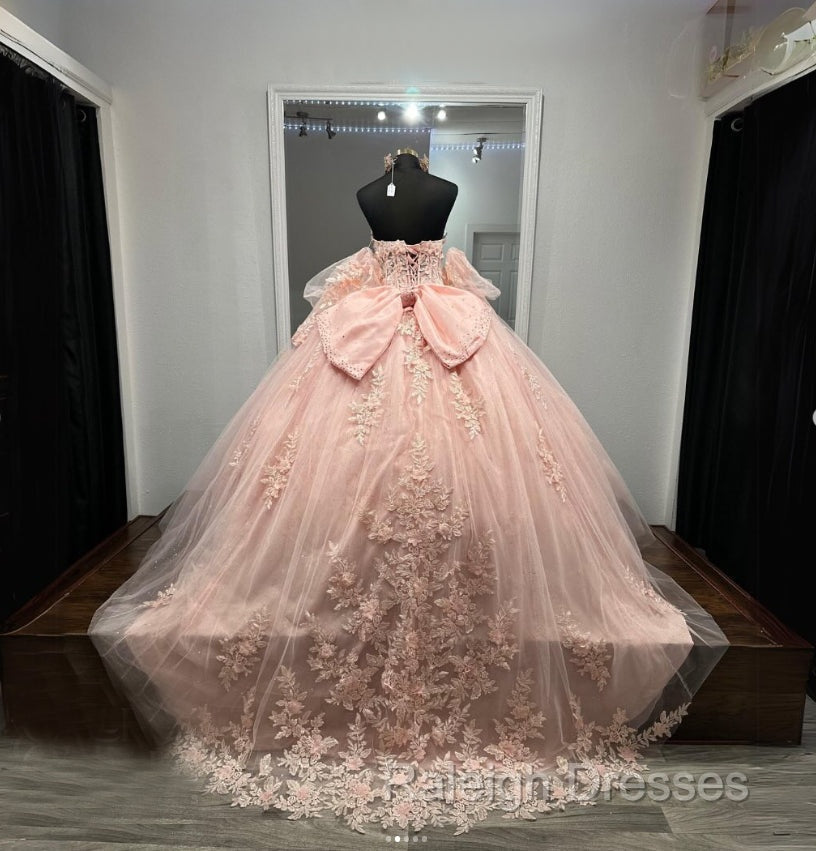 Ball-Gown Pink Tulle Sweetheart Sleeveless Quinceanera Dresses with Bow Secondary image