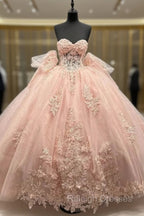 Ball-Gown Pink Tulle Sweetheart Sleeveless Quinceanera Dresses with Bow