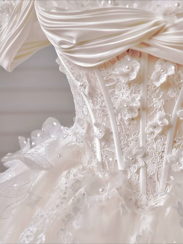 Ball-Gown/Princess Sweetheart Floor-Length Tulle Formal Prom Dress With Sequins Appliques Lace Beading