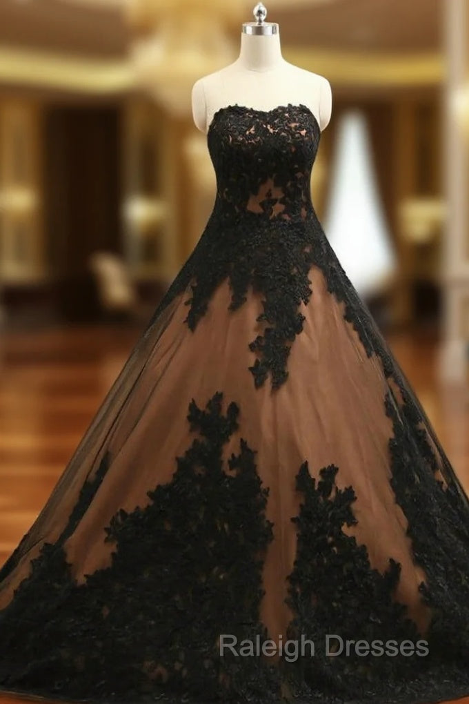 Ball Gown Prom Dresses Black Lace Appliques Prom Dress Main image