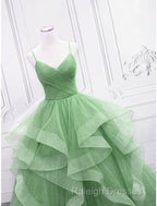 Ball Gown Prom Dresses Glittering Dress Formal Floor Length Sleeveless V Neck Tulle With Glitter Ruffles