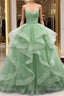 Ball Gown Prom Dresses Glittering Dress Formal Floor Length Sleeveless V Neck Tulle With Glitter Ruffles