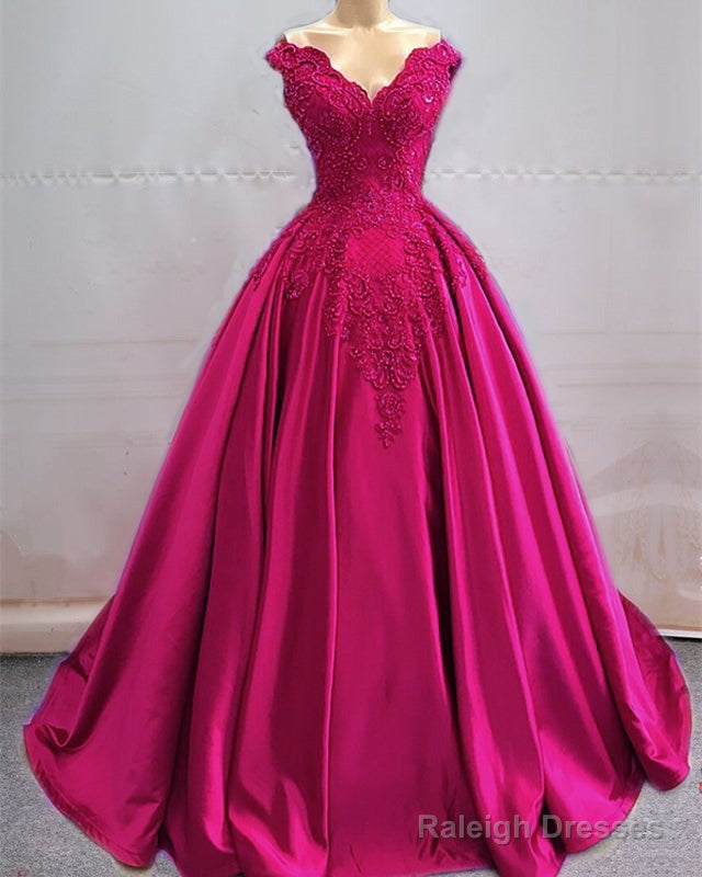Ball Gown Prom Dresses Lace Beaded V Neck Off Shoulder