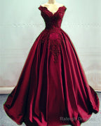 Ball Gowns Prom Dress Lace Beaded V Neck Off Shoulder