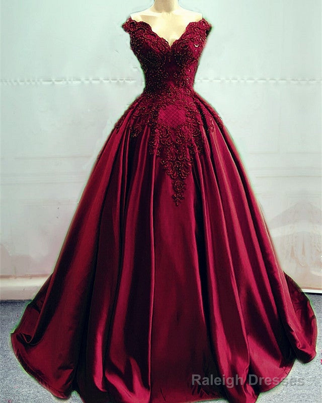 Ball Gowns Prom Dress Lace Beaded V Neck Off Shoulder Main image