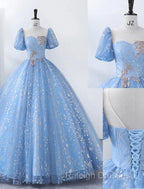 Ball Gown Quinceanera Dresses Princess Dress Performance Sweet 16 Floor Length Short Sleeve Square Neck Polyester With Pearls Appliques