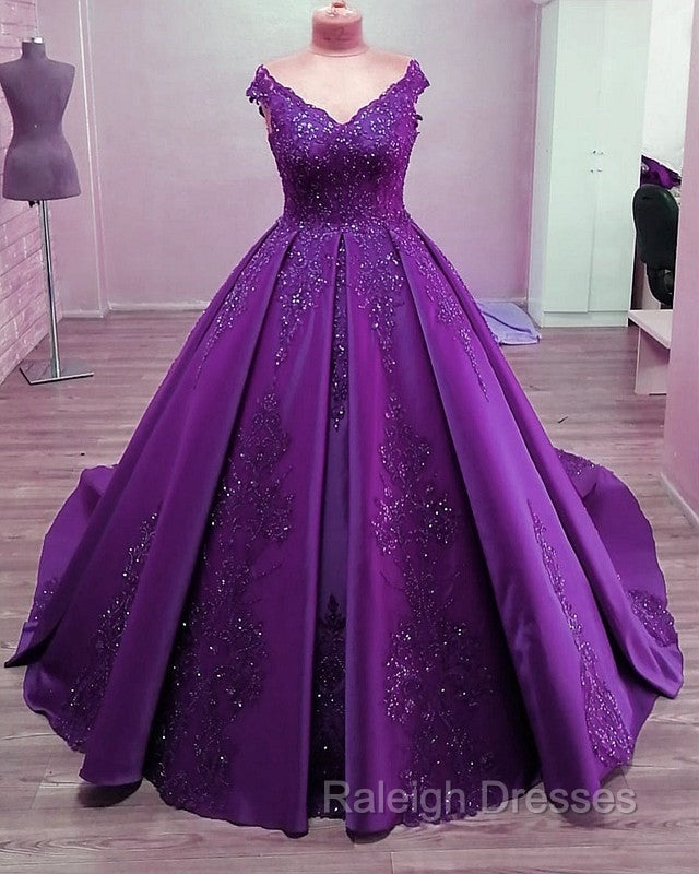 Ball Gown Quinceanera Dresses Sequins Lace V Neck