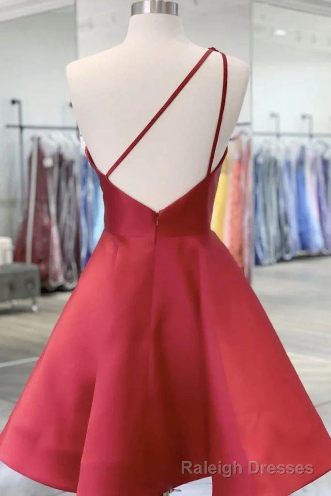 Ball Gowns Red Hand-Made Flowers Satin One Shoulder Sleeveless Short Homecoming Dresses Secondary image