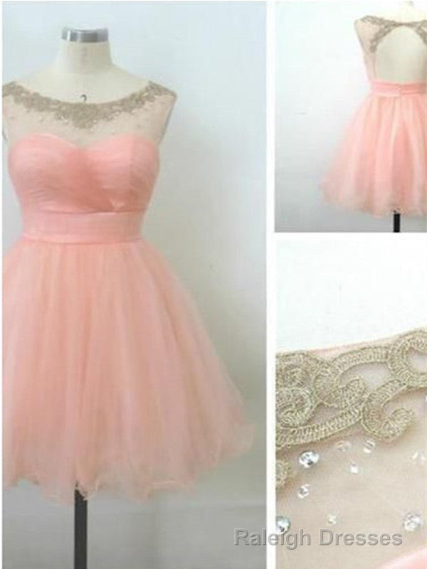 Ball Gowns Round Neckline Pink Mini Homecoming Dress, Short Pink Prom Dress, Short Pink Formal Dress, Graduation Dress