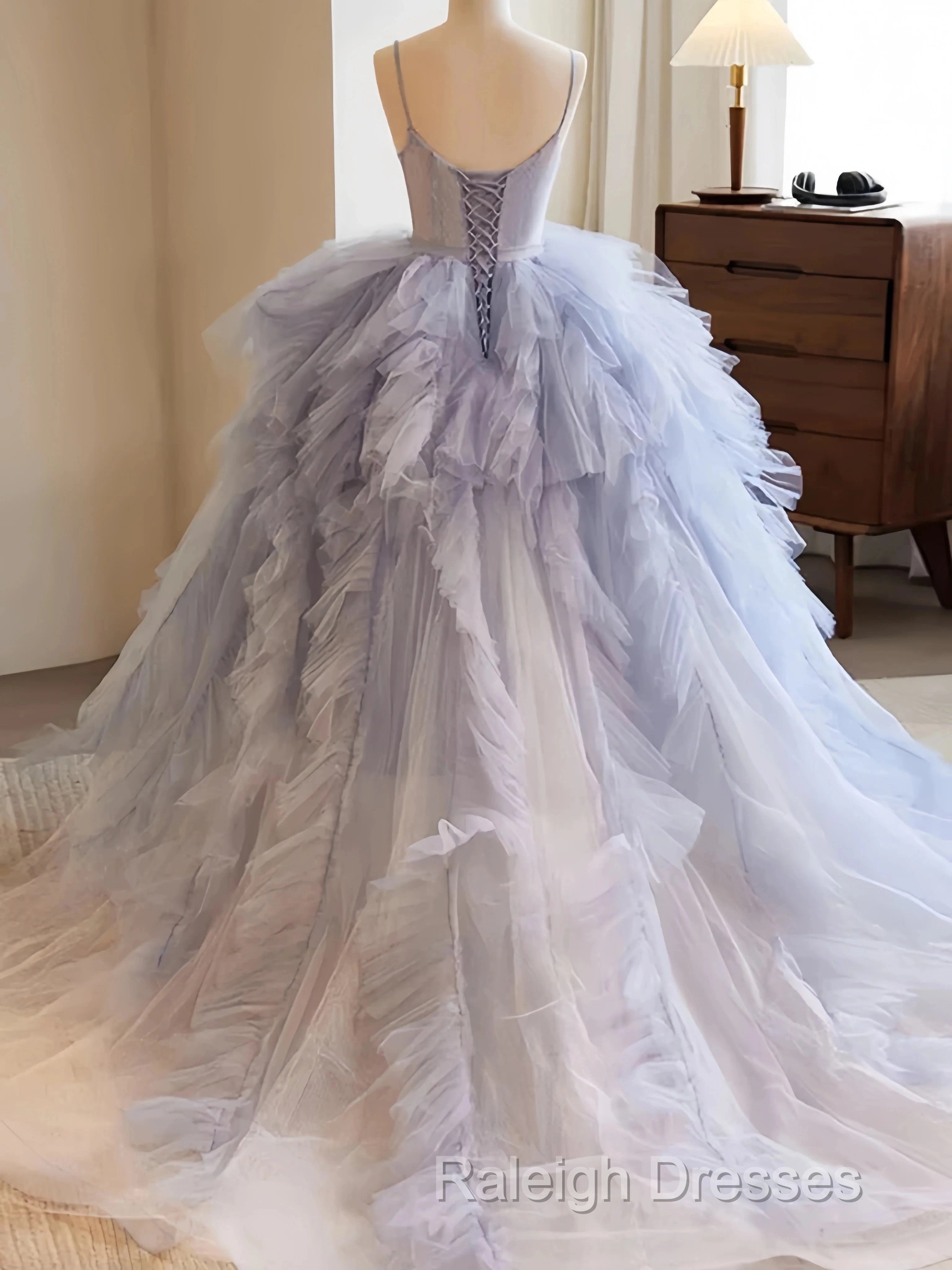 Ball Gown Ruffles Blue Tulle Lace Up Prom Dress Secondary image