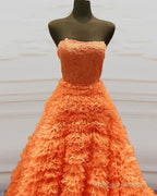 Ball Gown Ruffles Strapless Orange Dresses