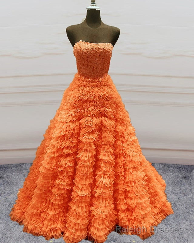 Ball Gown Ruffles Strapless Orange Dresses Main image