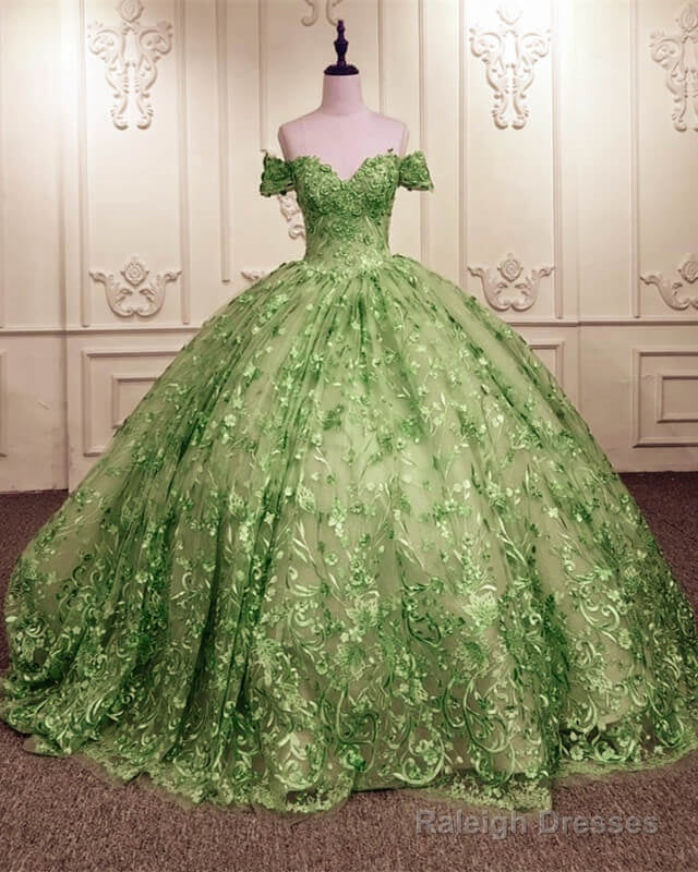 Ball Gown Sage Lace Overlay Dress Main image