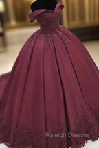 Ball Gown Satin Dress Off The Shoulder Lace Appliques