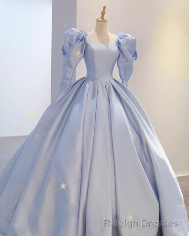 Ball Gowns Satin Dresses Puffy Sleeves Open Back