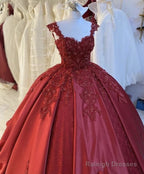 Ball Gown Satin Dresses Sweetheart Spaghetti Straps Lace Embroidery
