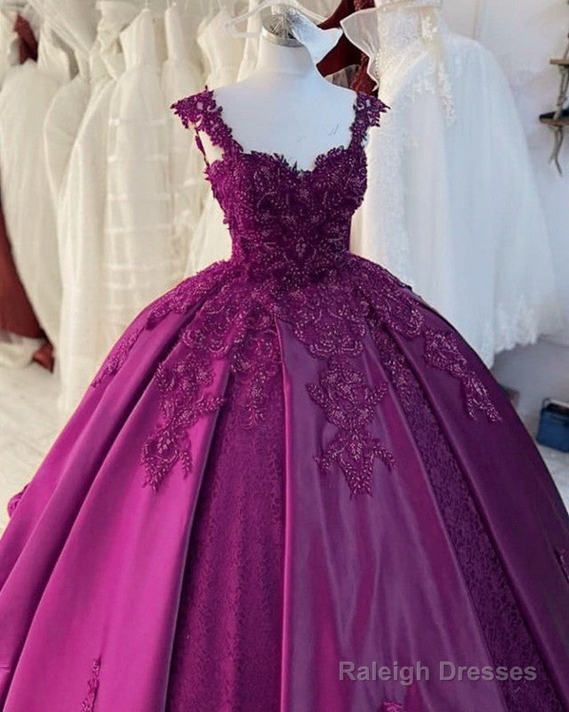 Ball Gown Satin Dresses Sweetheart Spaghetti Straps Lace Embroidery Main image