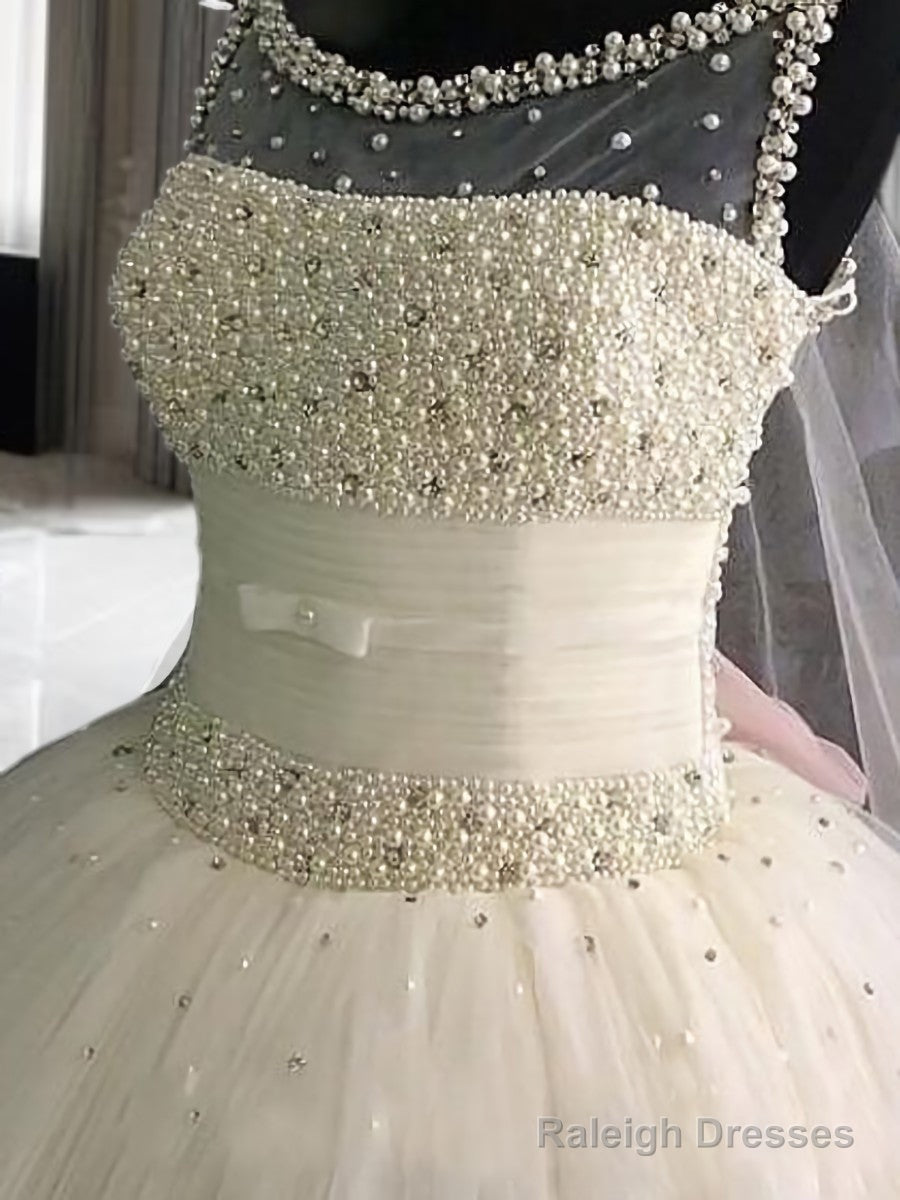 Ball-Gown Scoop Beading Floor-Length Tulle Wedding Dress Secondary image
