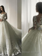 Ball Gowns Scoop Court Train Tulle Wedding Dresses With Appliques Lace