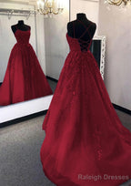 Ball Gown Scoop Neck Long Dress Floor Length Tulle Prom Dress