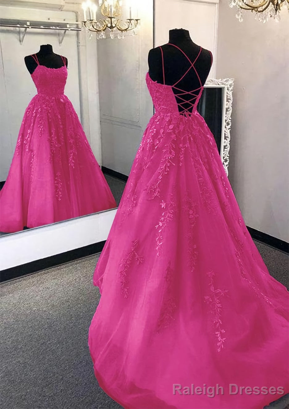 Ball Gown Scoop Neck Long/Floor-Length Tulle Prom Dresses