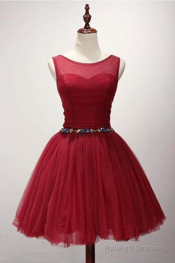 Ball Gown Scoop Neck Short Tulle Homecoming Dress With Beading