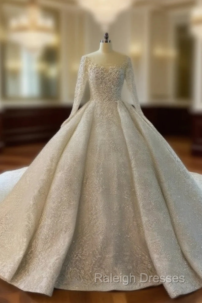 Ball Gown Sequins Long Sleeve Beading Luxury Wedding Dress Main image
