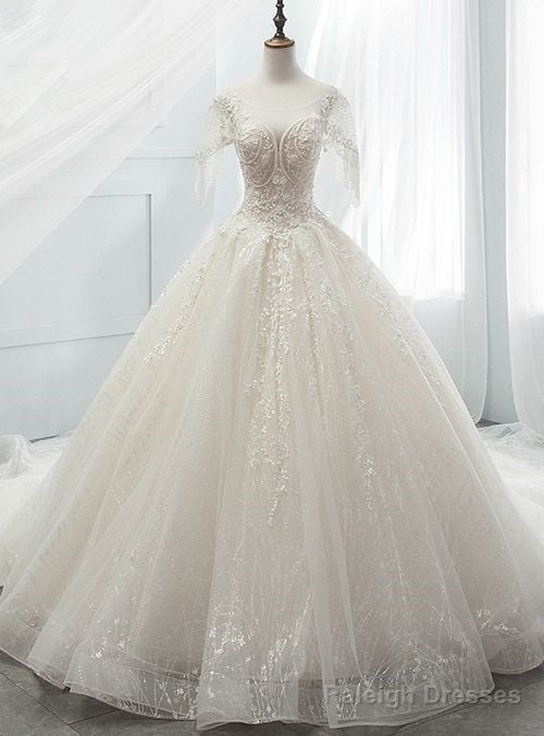 Ball Gowns Sequins Tulle Sequins Backless With Beading Wedding Dresses Prom Dress