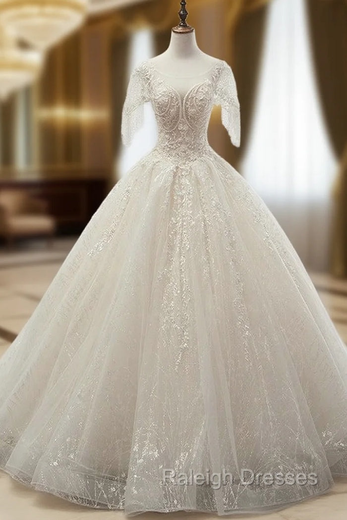 Ball Gown Sequins Tulle Sequins Backless With Beading Wedding Dresses Main image