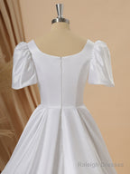 Ball Gowns Short Sleeves Charmeuse Square Chapel Train Wedding Dresses